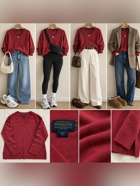 Pendleton Women's V-Neck Sweater in Deep Burgundy